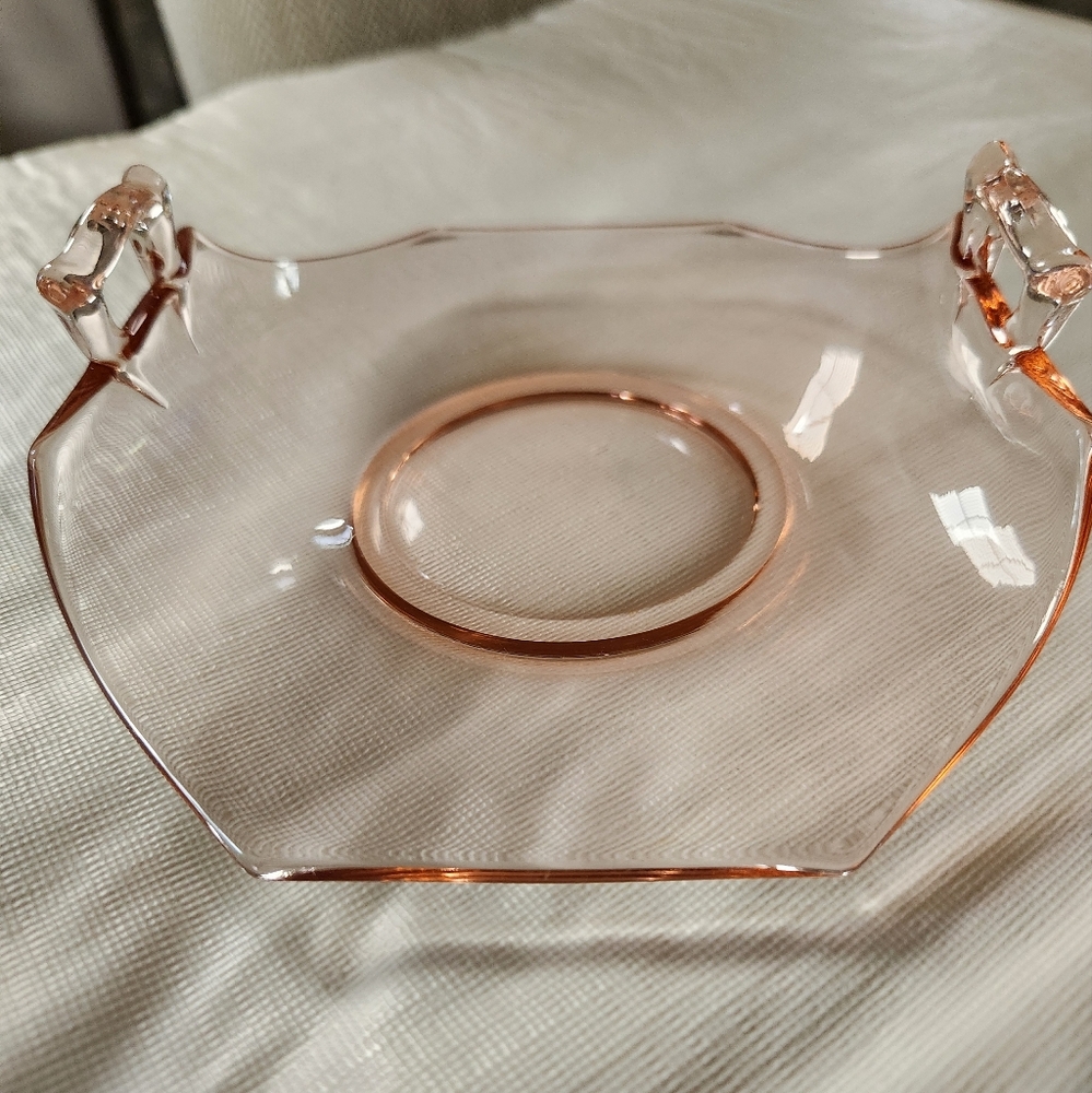 VTG Pink Depression Curved Handled Serving Dish